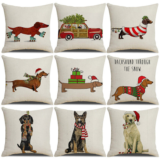 HKM-530643 Christmas White Cute Animal Printed Pillowcase 45x45cm Linen