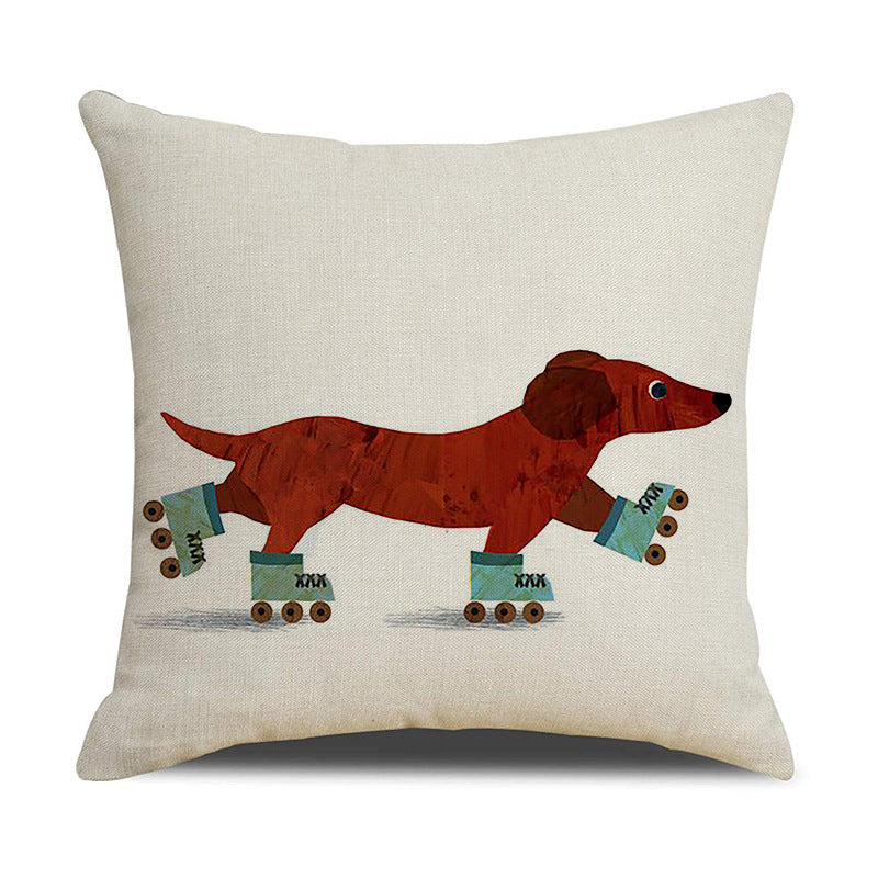 HKM-530643 Christmas White Cute Animal Printed Pillowcase 45x45cm Linen
