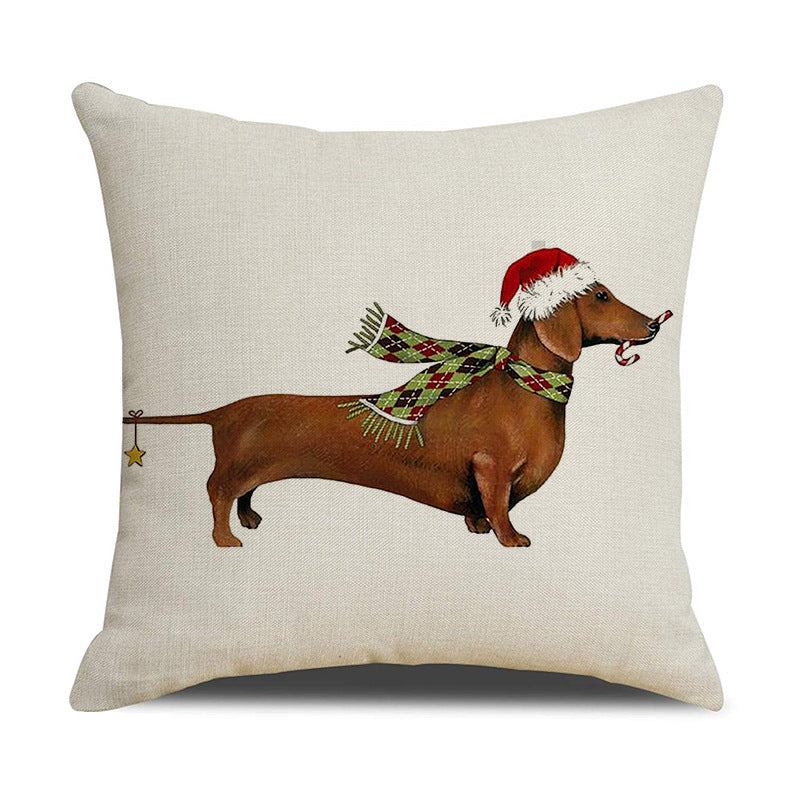 HKM-530643 Christmas White Cute Animal Printed Pillowcase 45x45cm Linen