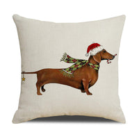 HKM-530643 Christmas White Cute Animal Printed Pillowcase 45x45cm Linen