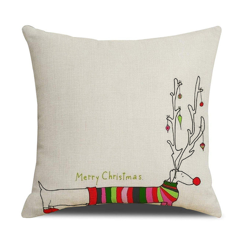 HKM-530643 Christmas White Cute Animal Printed Pillowcase 45x45cm Linen