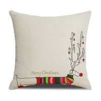 HKM-530643 Christmas White Cute Animal Printed Pillowcase 45x45cm Linen