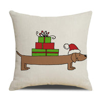 HKM-530643 Christmas White Cute Animal Printed Pillowcase 45x45cm Linen