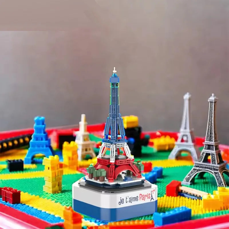 Iron Tower Music Box Building Blocks Set for Kids, 50 Pieces, Educational Model Toy, Ages 2-14