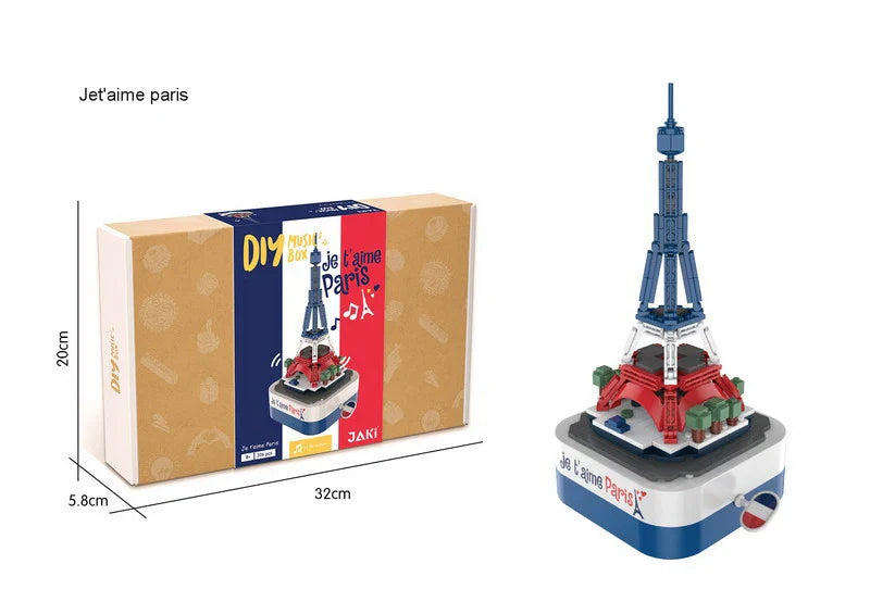 Iron Tower Music Box Building Blocks Set for Kids, 50 Pieces, Educational Model Toy, Ages 2-14