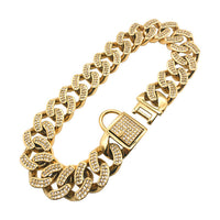HKM-530707 Stainless Steel Dog Boogie Ring Collar with Diamond Buckle in Rose Gold, Gold, and Steel Colors