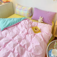 HKM-530835 Rainbow Stripes Princess Bedding Set - Modern Cotton Duvet Cover with Heart Design - Available in Multiple Sizes