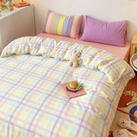 HKM-530835 Rainbow Stripes Princess Bedding Set - Modern Cotton Duvet Cover with Heart Design - Available in Multiple Sizes