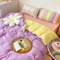 HKM-530835 Rainbow Stripes Princess Bedding Set - Modern Cotton Duvet Cover with Heart Design - Available in Multiple Sizes
