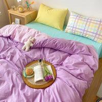 HKM-530835 Rainbow Stripes Princess Bedding Set - Modern Cotton Duvet Cover with Heart Design - Available in Multiple Sizes