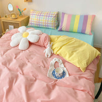 HKM-530835 Rainbow Stripes Princess Bedding Set - Modern Cotton Duvet Cover with Heart Design - Available in Multiple Sizes