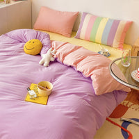 HKM-530835 Rainbow Stripes Princess Bedding Set - Modern Cotton Duvet Cover with Heart Design - Available in Multiple Sizes