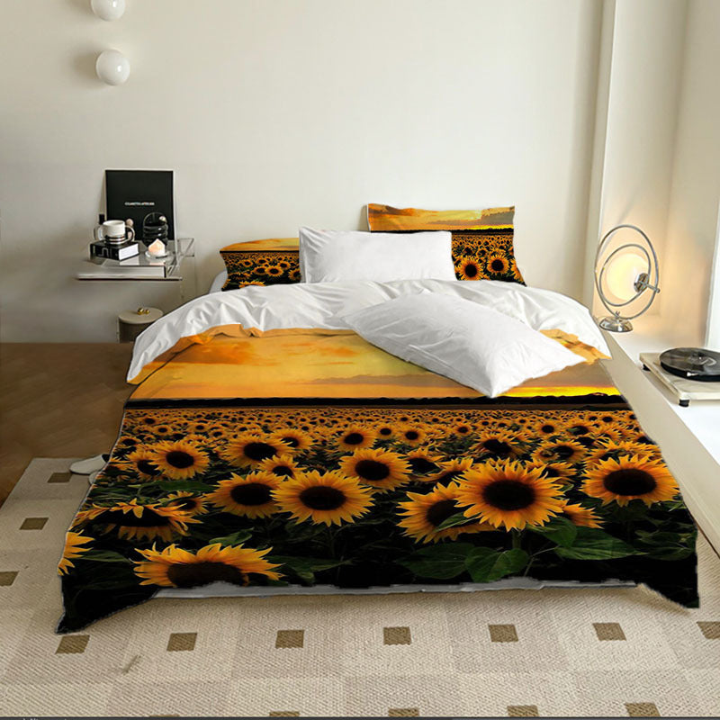 HKM-530835 Sunflower Series Polyester Duvet Cover Set - Available in Four-Piece and Three-Piece Options, Multiple Sizes