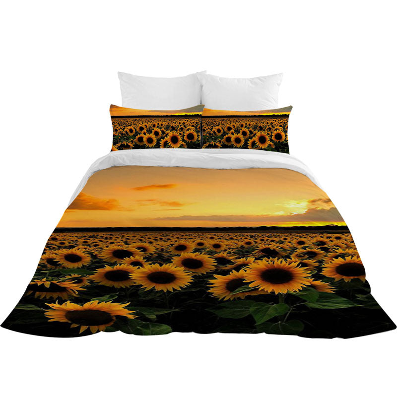 HKM-530835 Sunflower Series Polyester Duvet Cover Set - Available in Four-Piece and Three-Piece Options, Multiple Sizes