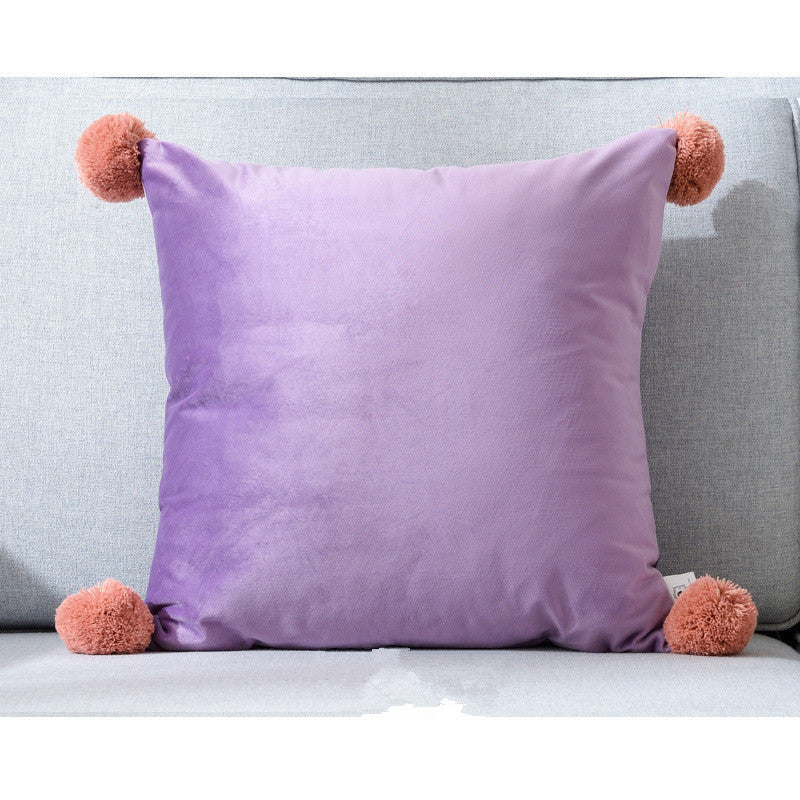 HKM-530899 Pure Color Wool Ball Pillowcase in Italian Velvet - Soft, Cozy Cushion Cover for Living Room, Bedroom, Dining Room, and Children's Room