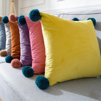 HKM-530899 Pure Color Wool Ball Pillowcase in Italian Velvet - Soft, Cozy Cushion Cover for Living Room, Bedroom, Dining Room, and Children's Room