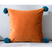 HKM-530899 Pure Color Wool Ball Pillowcase in Italian Velvet - Soft, Cozy Cushion Cover for Living Room, Bedroom, Dining Room, and Children's Room