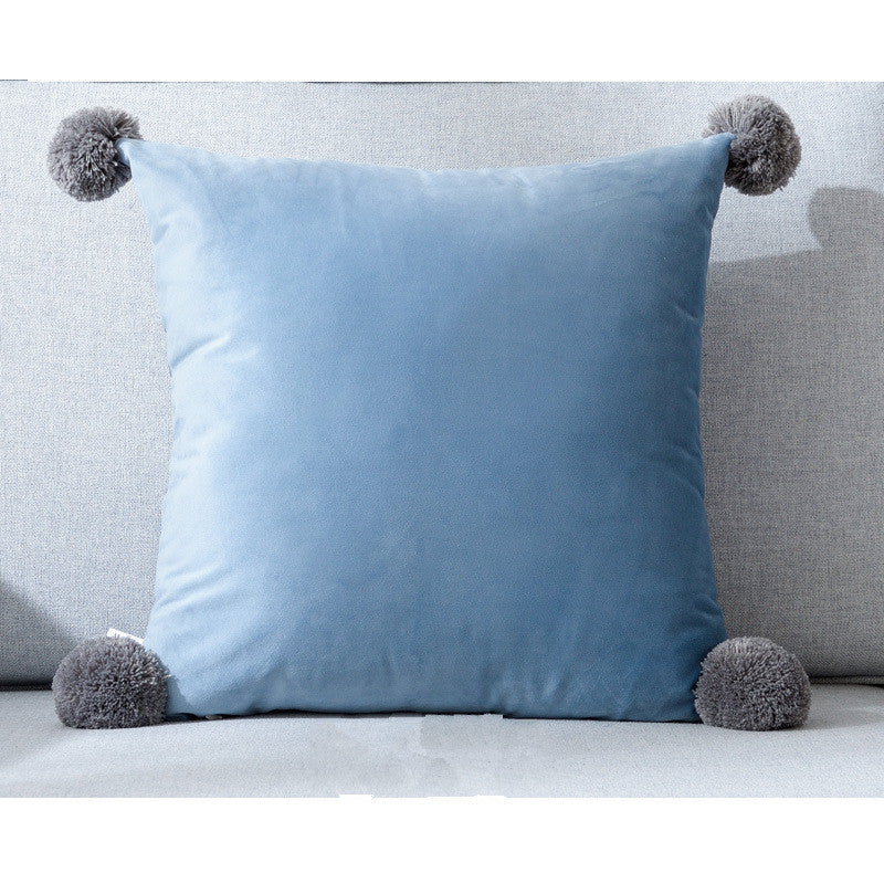 HKM-530899 Pure Color Wool Ball Pillowcase in Italian Velvet - Soft, Cozy Cushion Cover for Living Room, Bedroom, Dining Room, and Children's Room