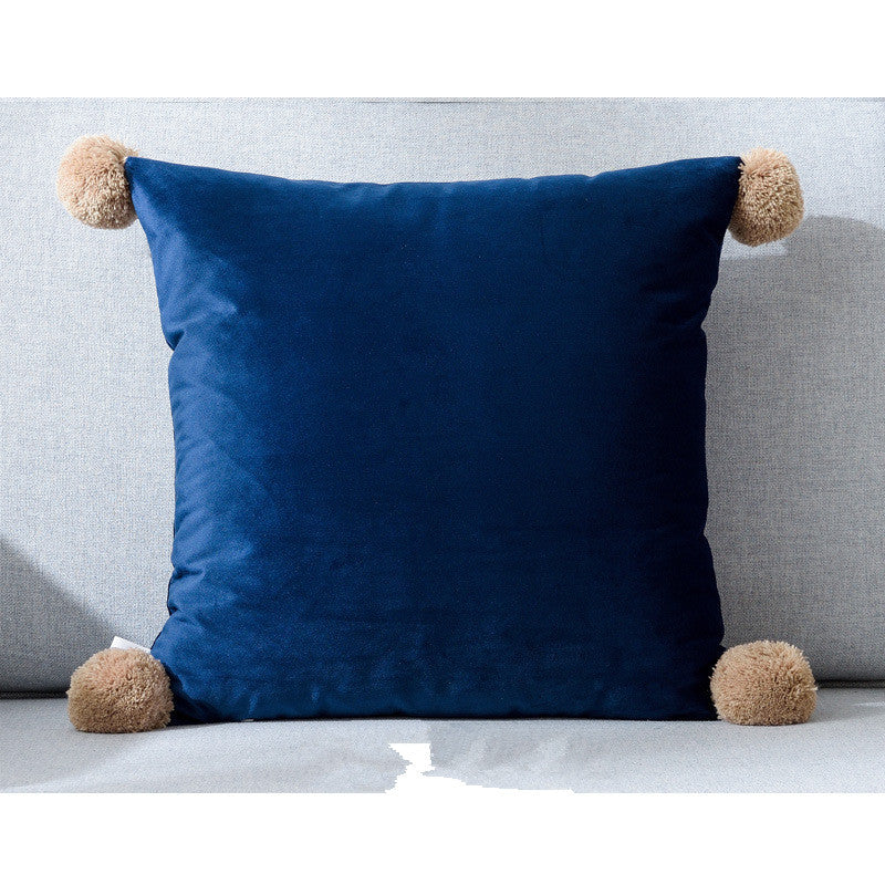 HKM-530899 Pure Color Wool Ball Pillowcase in Italian Velvet - Soft, Cozy Cushion Cover for Living Room, Bedroom, Dining Room, and Children's Room