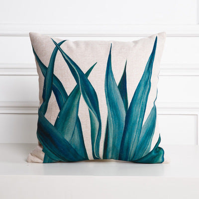 HKM-530963 Hand-painted Tropical Green Leaf Pillowcase, Linen, 45x45cm, Floral Pastoral Design