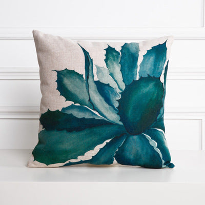 HKM-530963 Hand-painted Tropical Green Leaf Pillowcase, Linen, 45x45cm, Floral Pastoral Design