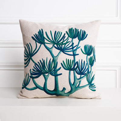 HKM-530963 Hand-painted Tropical Green Leaf Pillowcase, Linen, 45x45cm, Floral Pastoral Design