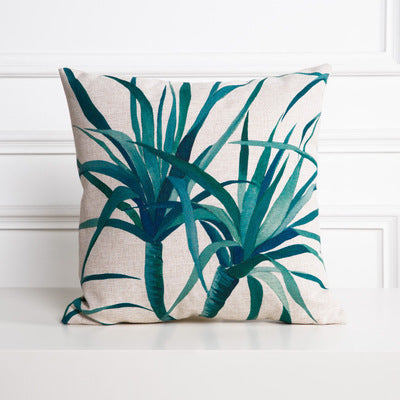 HKM-530963 Hand-painted Tropical Green Leaf Pillowcase, Linen, 45x45cm, Floral Pastoral Design