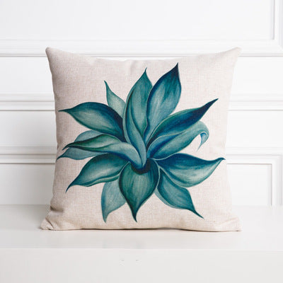 HKM-530963 Hand-painted Tropical Green Leaf Pillowcase, Linen, 45x45cm, Floral Pastoral Design