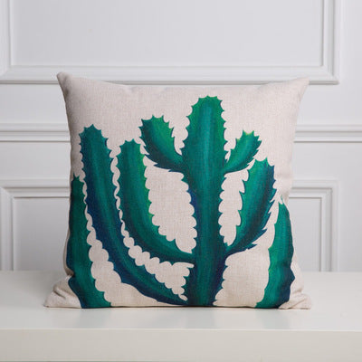 HKM-530963 Hand-painted Tropical Green Leaf Pillowcase, Linen, 45x45cm, Floral Pastoral Design