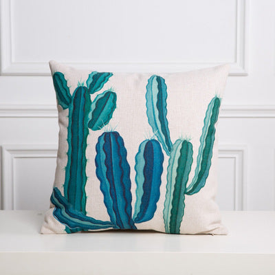 HKM-530963 Hand-painted Tropical Green Leaf Pillowcase, Linen, 45x45cm, Floral Pastoral Design
