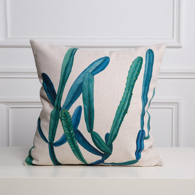 HKM-530963 Hand-painted Tropical Green Leaf Pillowcase, Linen, 45x45cm, Floral Pastoral Design