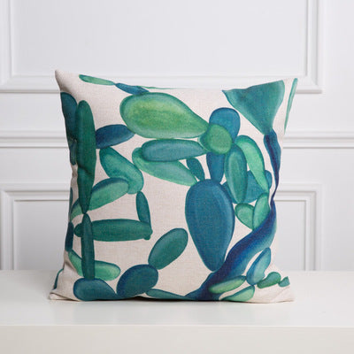 HKM-530963 Hand-painted Tropical Green Leaf Pillowcase, Linen, 45x45cm, Floral Pastoral Design
