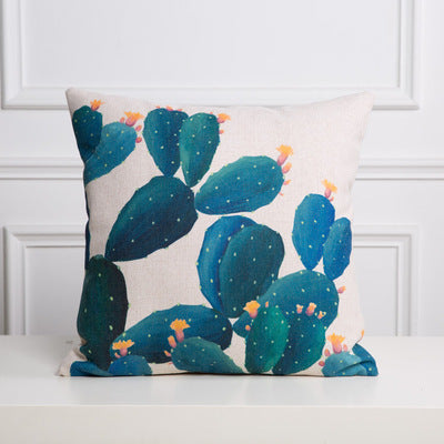 HKM-530963 Hand-painted Tropical Green Leaf Pillowcase, Linen, 45x45cm, Floral Pastoral Design