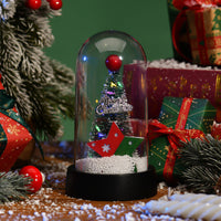 HKM-530963 LED Light Christmas Tree Glass Lampshade with Silk Flower Decoration Options