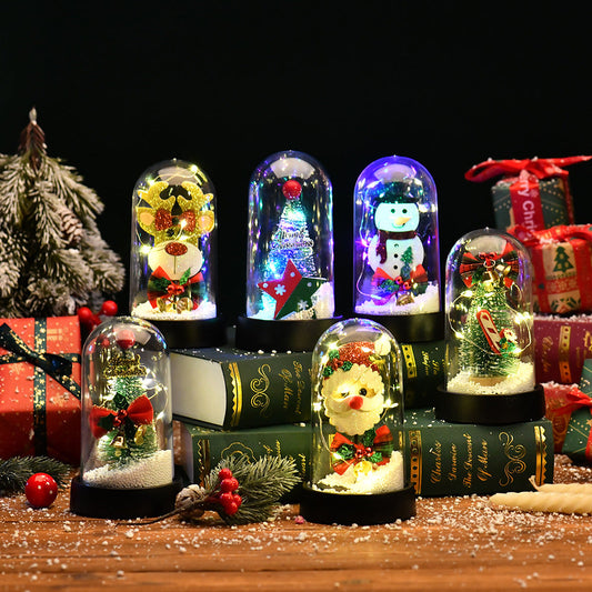 HKM-530963 LED Light Christmas Tree Glass Lampshade with Silk Flower Decoration Options