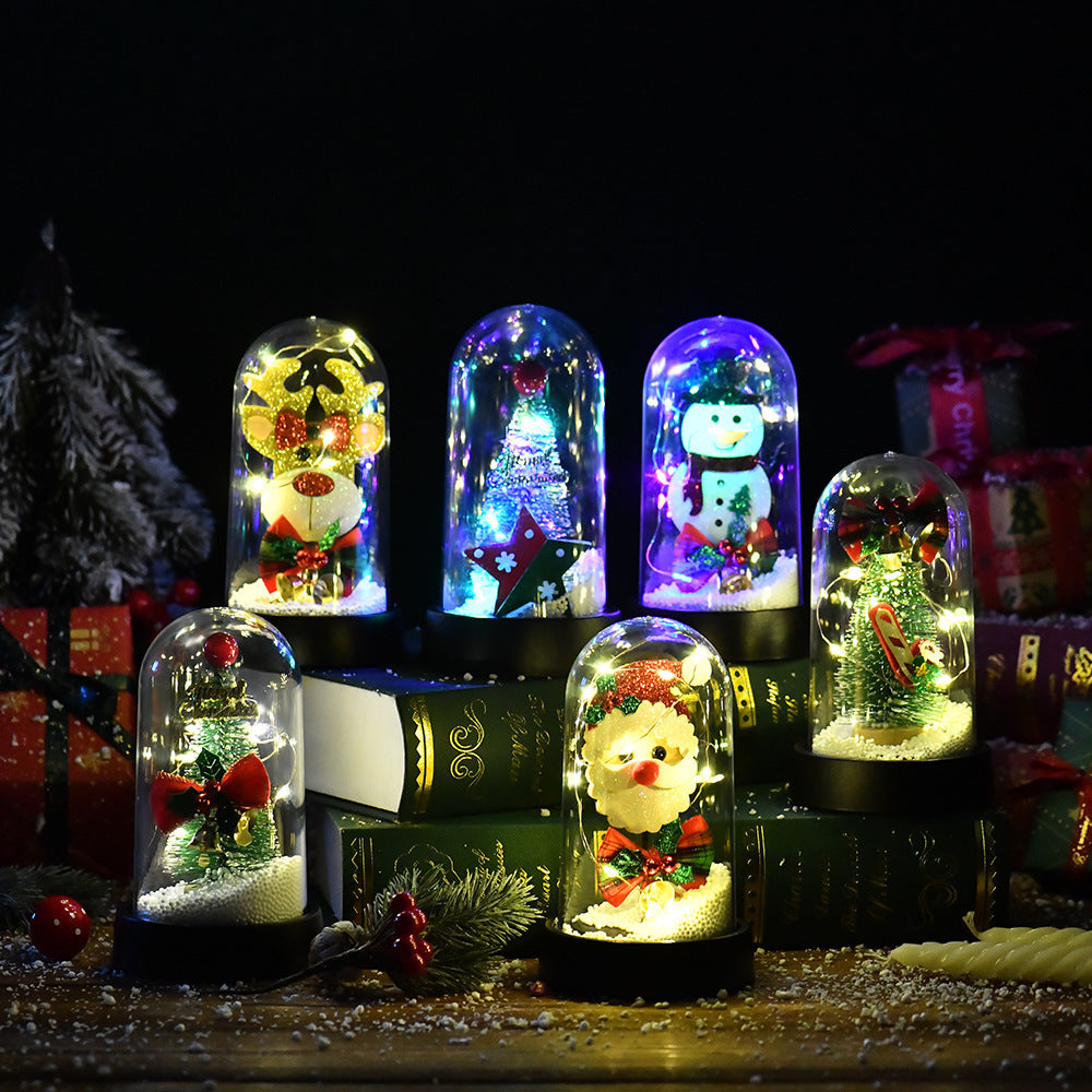 HKM-530963 LED Light Christmas Tree Glass Lampshade with Silk Flower Decoration Options