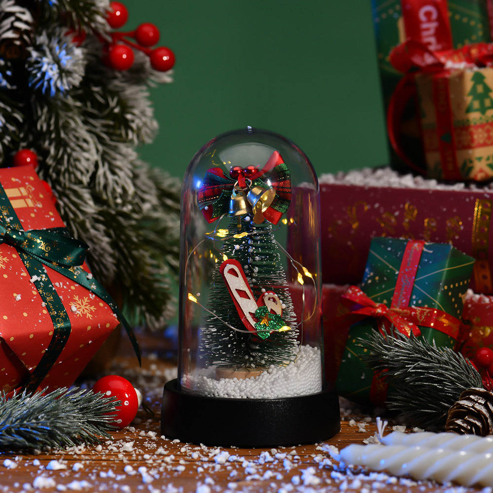 HKM-530963 LED Light Christmas Tree Glass Lampshade with Silk Flower Decoration Options