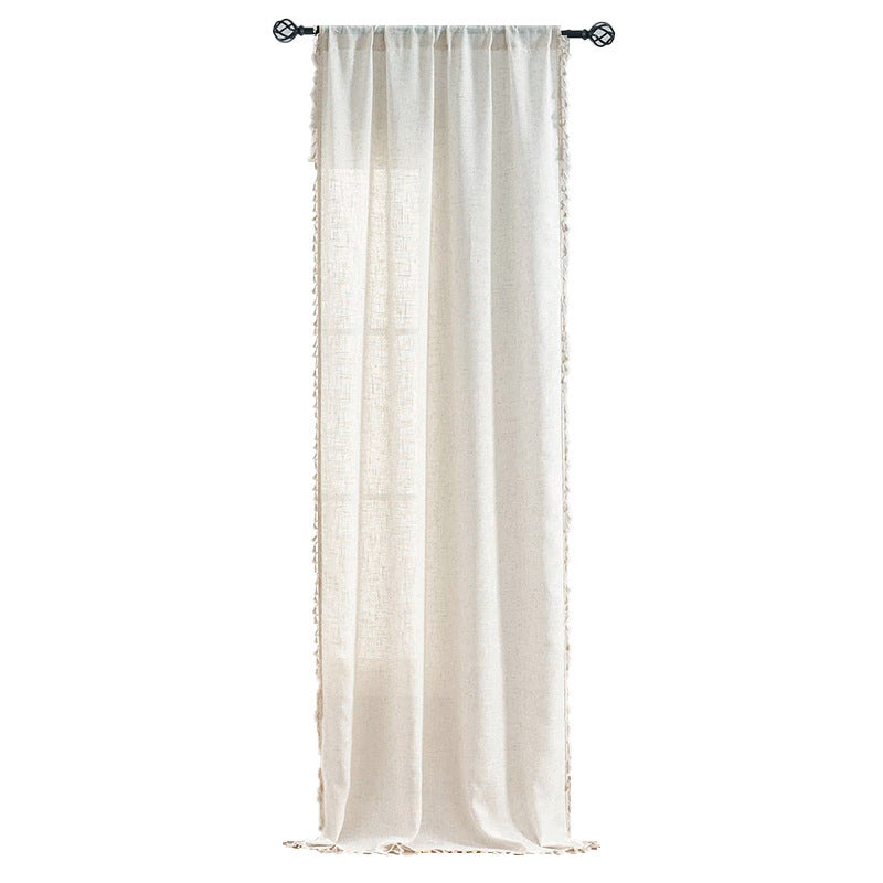 HKM-531539 Bohemian Lace Cotton Linen Texture Semi-Sheer Curtain in Various Sizes