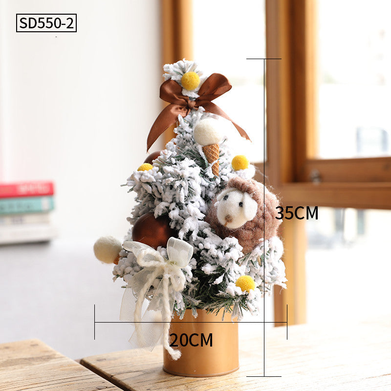 HKM-531603 Mini Christmas Potted Plant Decoration with Ornaments - PE and Wood Material