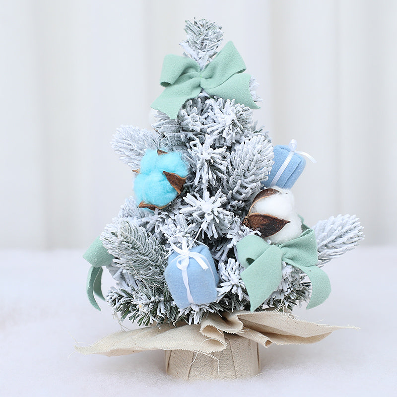 HKM-531603 Mini Christmas Potted Plant Decoration with Ornaments - PE and Wood Material