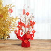 HKM-531603 Mini Christmas Potted Plant Decoration with Ornaments - PE and Wood Material