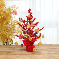 HKM-531603 Mini Christmas Potted Plant Decoration with Ornaments - PE and Wood Material