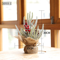 HKM-531603 Mini Christmas Potted Plant Decoration with Ornaments - PE and Wood Material
