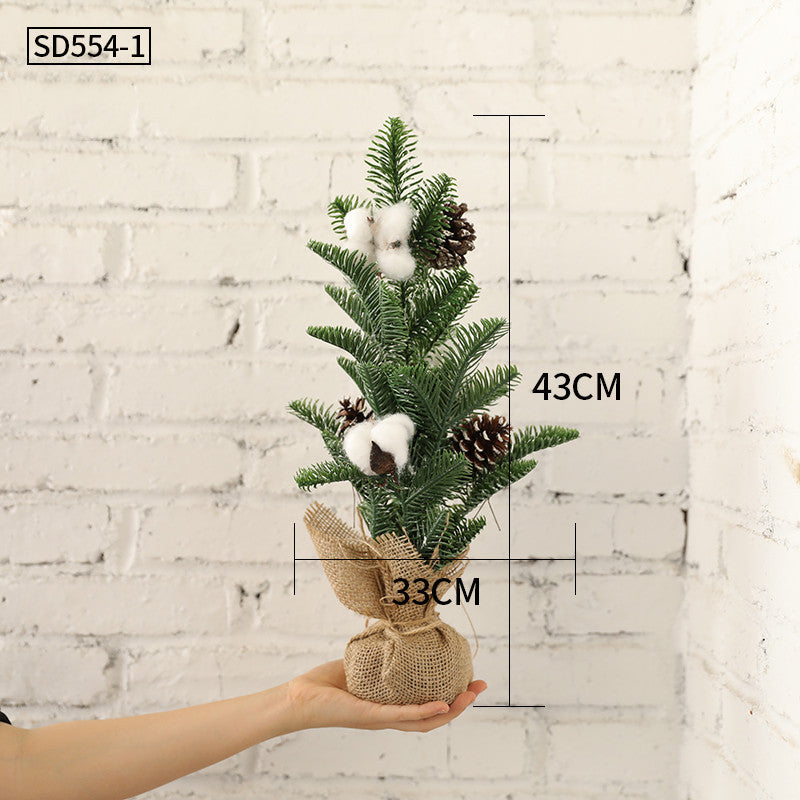 HKM-531603 Mini Christmas Potted Plant Decoration with Ornaments - PE and Wood Material