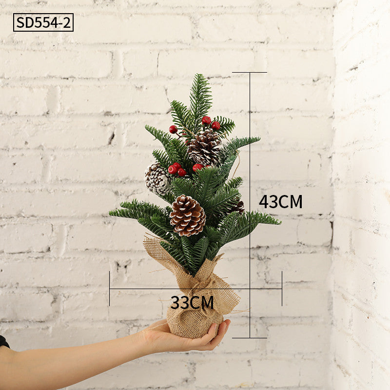 HKM-531603 Mini Christmas Potted Plant Decoration with Ornaments - PE and Wood Material