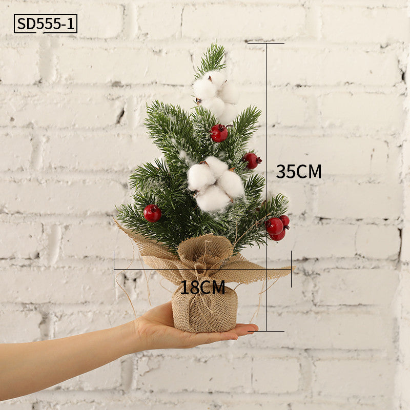 HKM-531603 Mini Christmas Potted Plant Decoration with Ornaments - PE and Wood Material
