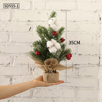 HKM-531603 Mini Christmas Potted Plant Decoration with Ornaments - PE and Wood Material