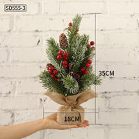 HKM-531603 Mini Christmas Potted Plant Decoration with Ornaments - PE and Wood Material