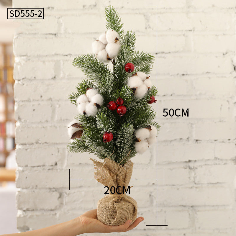 HKM-531603 Mini Christmas Potted Plant Decoration with Ornaments - PE and Wood Material