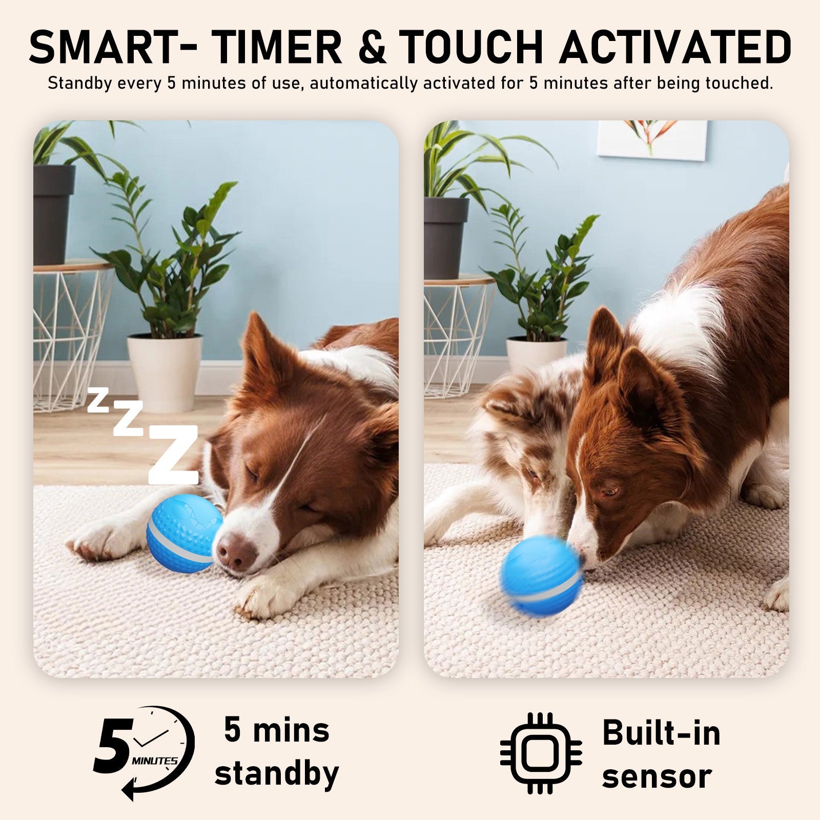 HKM-531603 Smart Interactive Dog Toys, Automatic Moving Ball With Lighting Modes, Interactive Dog Toys For Dog Enrichment & Stimulation, Motion Activated Rolling Toy For Medium And Large Dogs
